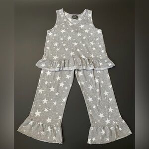 PJ Couture Star Print Pajama Set – Women’s Size Large – Ruffle Hem Top & Pants